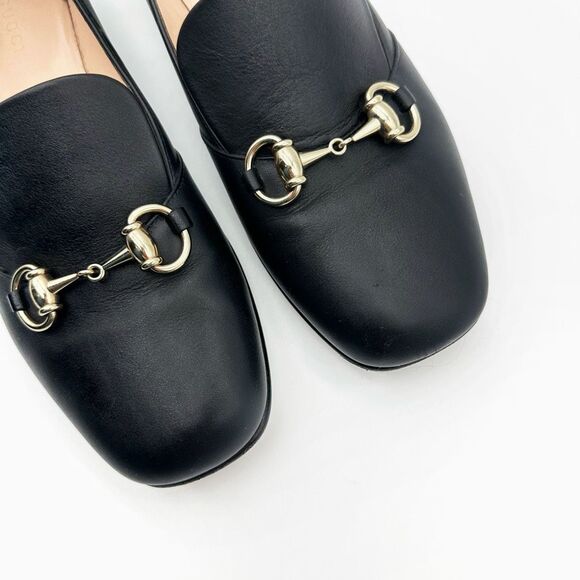 GUCCI Kira Horsebit Black Loafer Size 38 Leather Slip On Ballet Flats Almond Toe - Picture 5 of 12